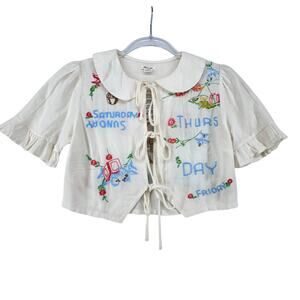 Urban Outfitters Kimchi Blue Embroidered Linen Cottagecore Crop Peter PanTop XS